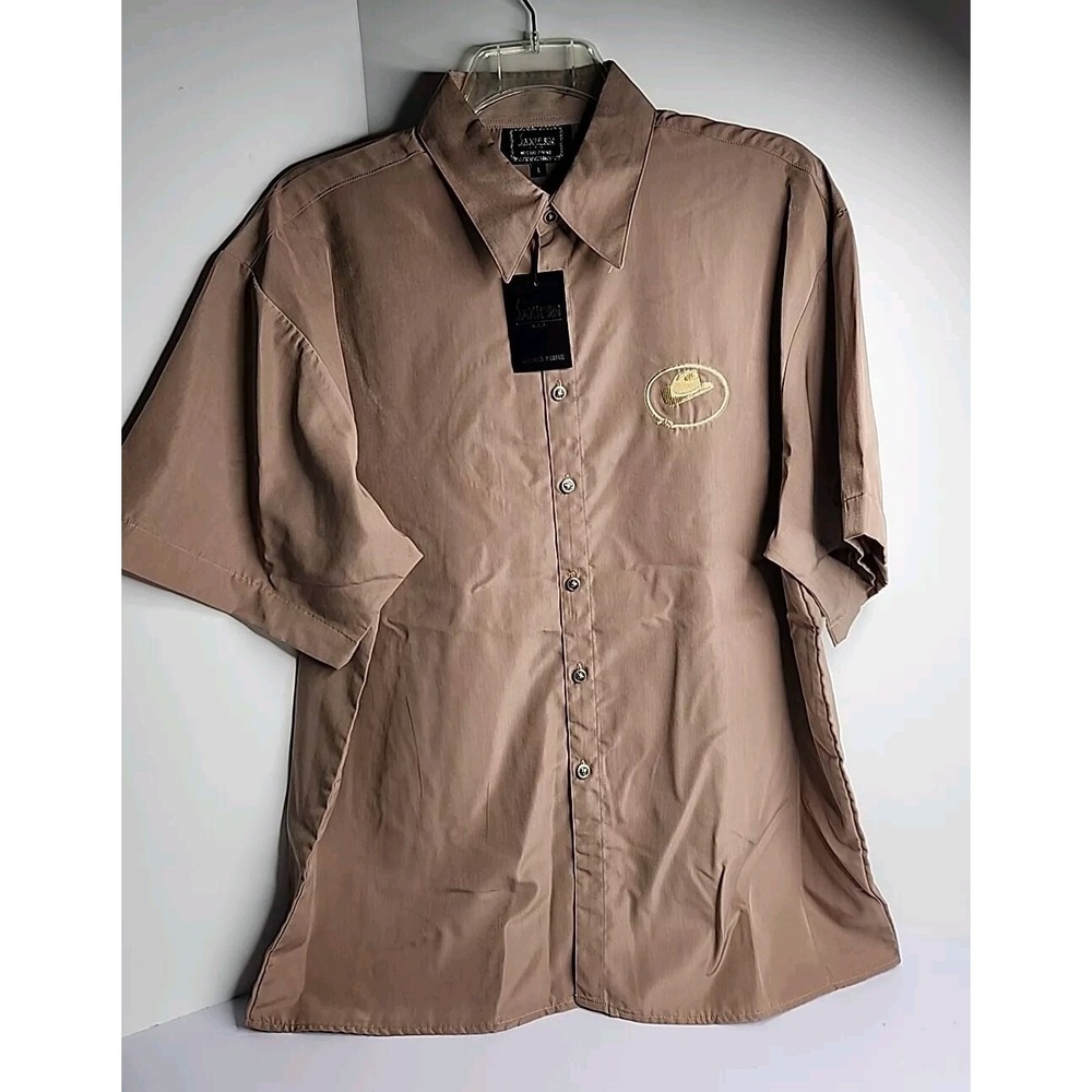 Saxifon USA Mens Coffee Brown Microfiber Short Sleeve Western Hat Shirt Large